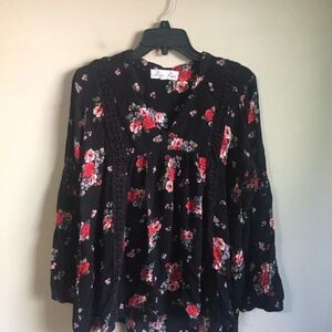 Penelope project large‎ black long sleeved floral top